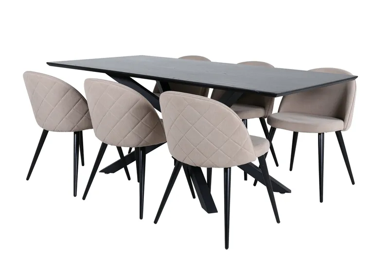 Piazza Spisegruppe 180 cm Rektangulær med 6 Velvet Stoler, Beige