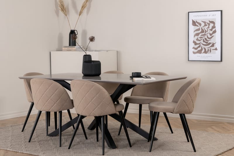 Piazza Spisegruppe 180 cm Rektangulær med 6 Velvet Stoler - Beige - M øbler - Bord - Spisegrupper