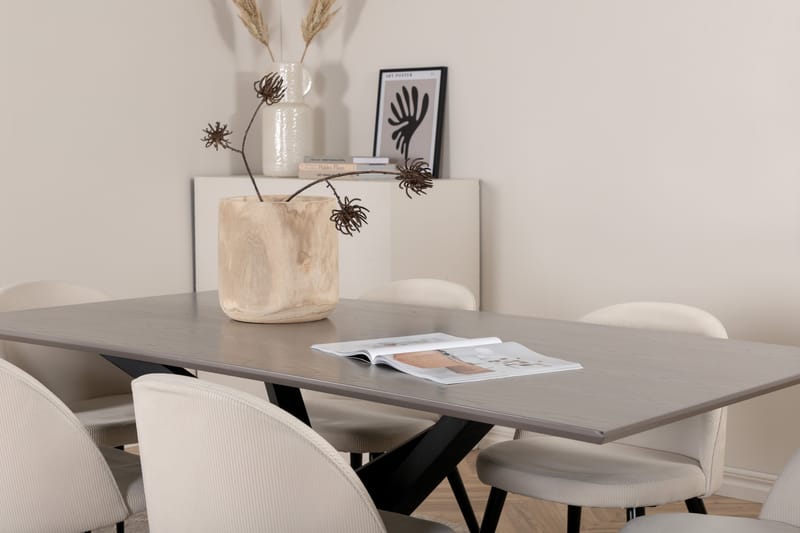 Piazza Spisegruppe 180 cm Rektangulær med 6 Velvet Stoler - Beige - Møbler - Bord - Spisegrupper