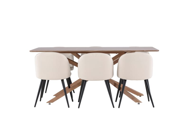 Piazza Spisegruppe 180 cm Rektangulær med 6 Velvet stoler - Mocca/Beige - Møbler - Bord - Spisegrupper
