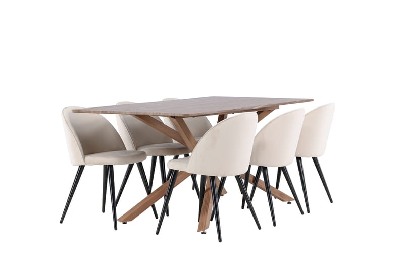 Piazza Spisegruppe 180 cm Rektangulær med 6 Velvet stoler - Mocca/Beige - Møbler - Bord - Spisegrupper