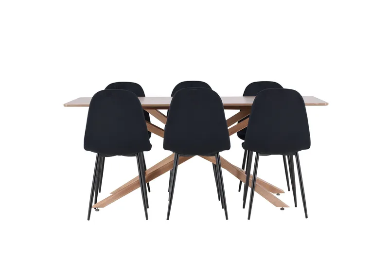 Piazza Spisegruppe 180 cm Rektangulær med 6 Polar stoler - Mocca/Sort - Møbler - Bord - Spisegrupper
