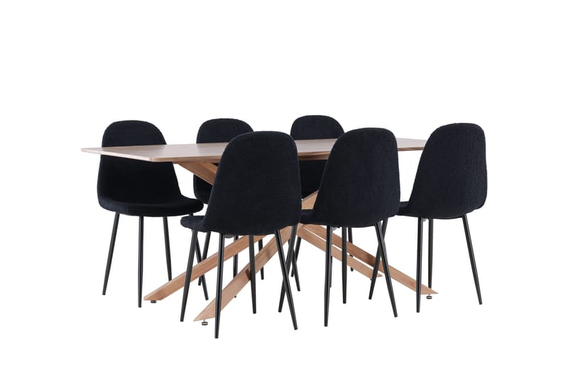 Piazza Spisegruppe 180 cm Rektangulær med 6 Polar stoler - Mocca/Sort - Møbler - Bord - Spisegrupper