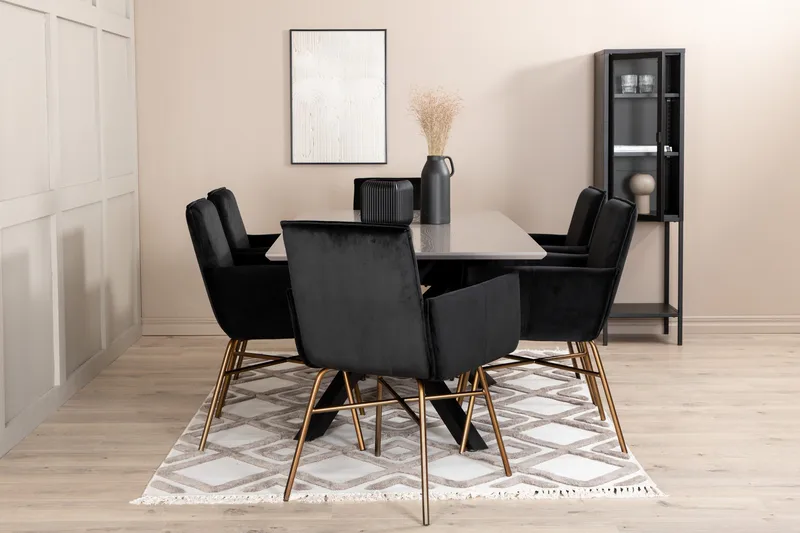 Piazza Spisegruppe 180 cm Rektangulær med 6 Petra Stoler, Sort