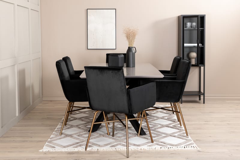 Piazza Spisegruppe 180 cm Rektangulær med 6 Petra Stoler - Sort - Møbler - Bord - Spisegrupper