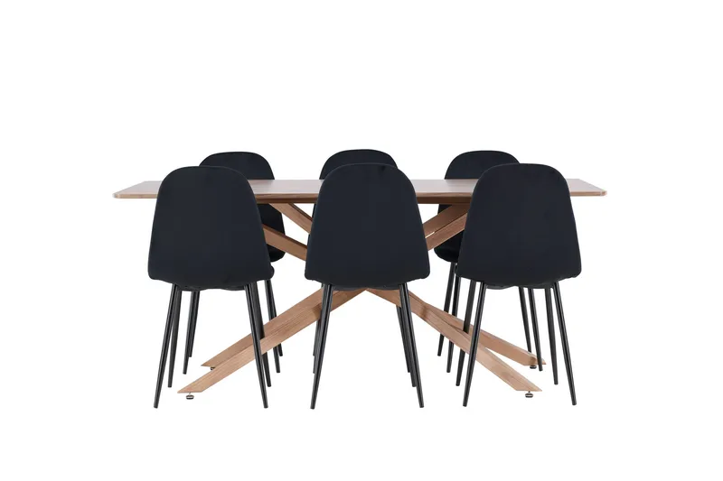 Piazza Spisegruppe 180 cm Rektangulær med 6 Polar stoler - Mocca/Sort - Møbler - Bord - Spisegrupper