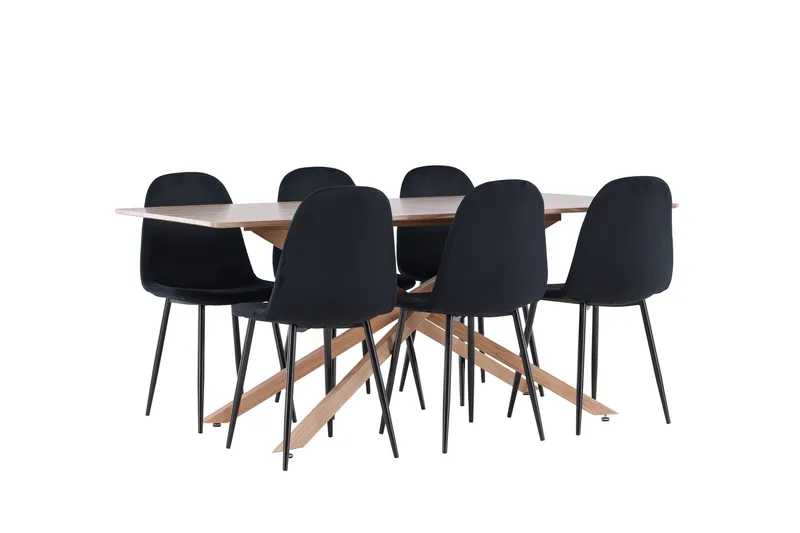 Piazza Spisegruppe 180 cm Rektangulær med 6 Polar stoler - Mocca/Sort - Møbler - Bord - Spisegrupper