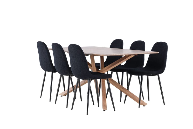 Piazza Spisegruppe 180 cm Rektangulær med 6 Polar stoler, Mocca/Sort