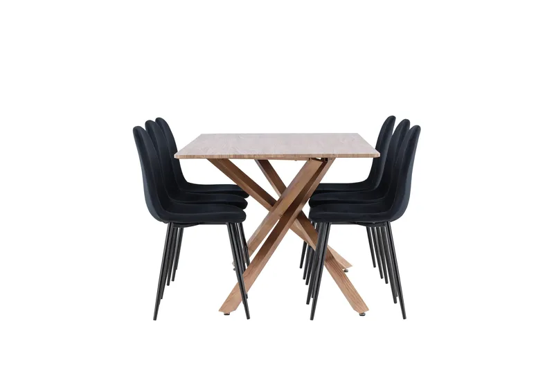 Piazza Spisegruppe 180 cm Rektangulær med 6 Polar stoler - Mocca/Sort - Møbler - Bord - Spisegrupper