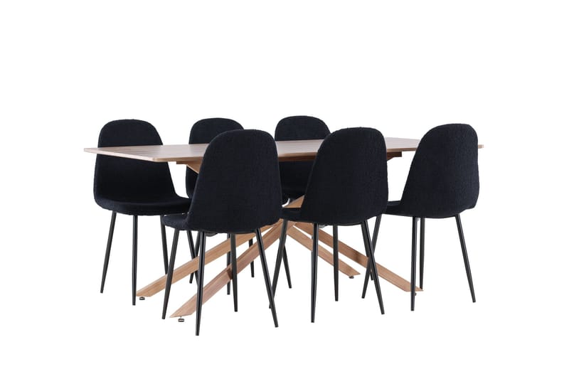 Piazza Spisegruppe 180 cm Rektangulær med 6 Polar stoler - Mocca/Sort - Møbler - Bord - Spisegrupper