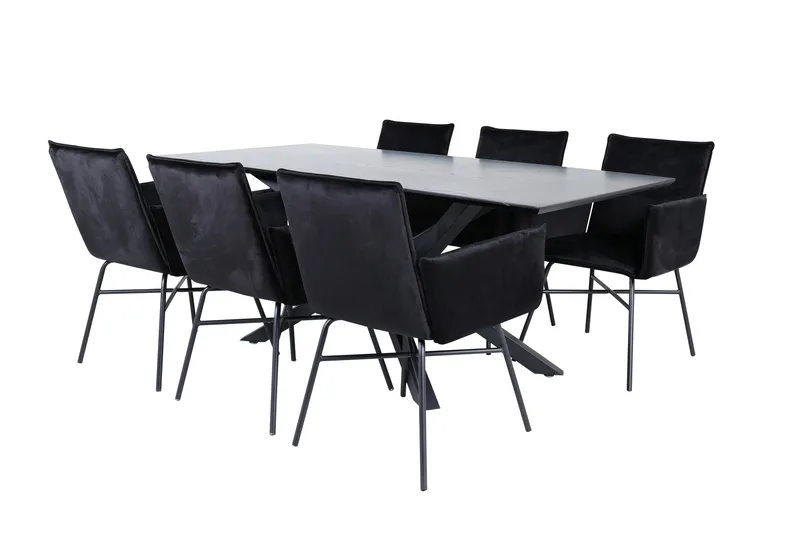 Piazza Spisegruppe 180 cm Rektangulær med 6 Petra Stoler, Sort