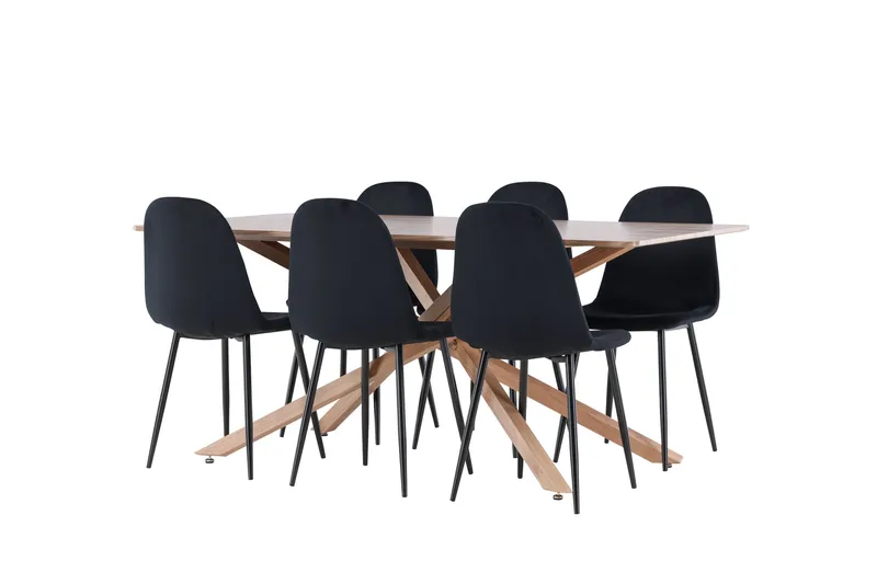 Piazza Spisegruppe 180 cm Rektangulær med 6 Polar stoler - Mocca/Sort - Møbler - Bord - Spisegrupper