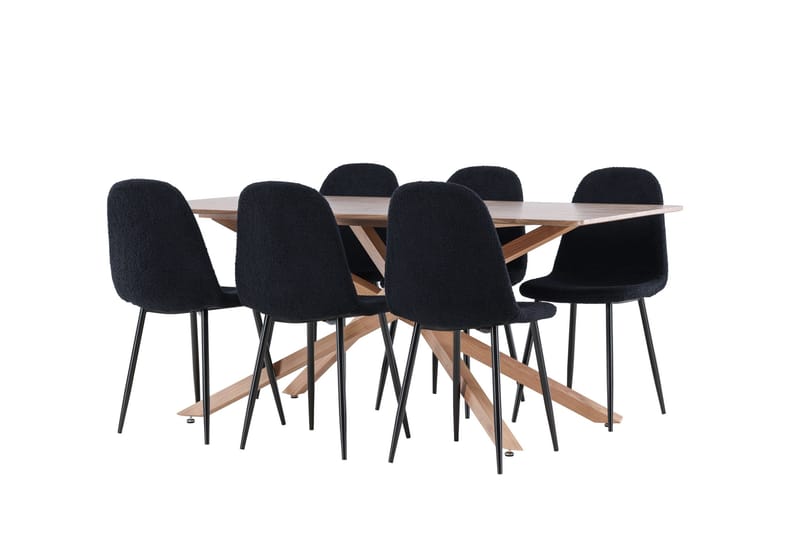 Piazza Spisegruppe 180 cm Rektangulær med 6 Polar stoler - Mocca/Sort - Møbler - Bord - Spisegrupper