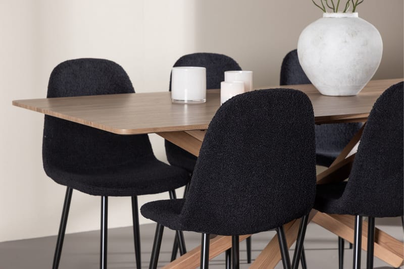 Piazza Spisegruppe 180 cm Rektangulær med 6 Polar stoler - Mocca/Sort - Møbler - Bord - Spisegrupper