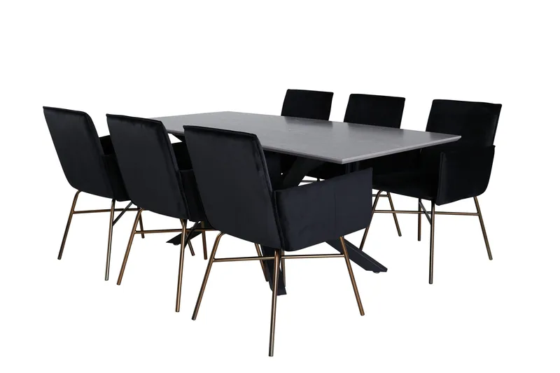 Piazza Spisegruppe 180 cm Rektangulær med 6 Petra Stoler - Sort - Møbler - Bord - Spisegrupper