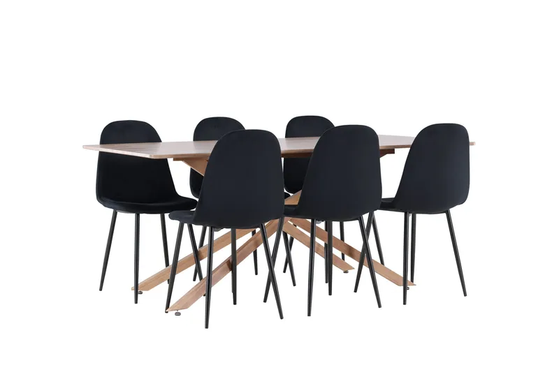 Piazza Spisegruppe 180 cm Rektangulær med 6 Polar stoler - Mocca/Sort - Møbler - Bord - Spisegrupper