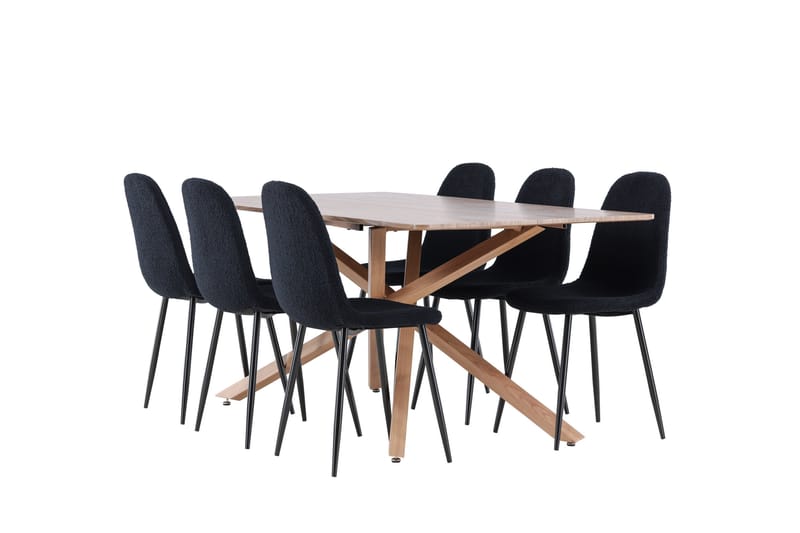 Piazza Spisegruppe 180 cm Rektangulær med 6 Polar stoler - Mocca/Sort - Møbler - Bord - Spisegrupper