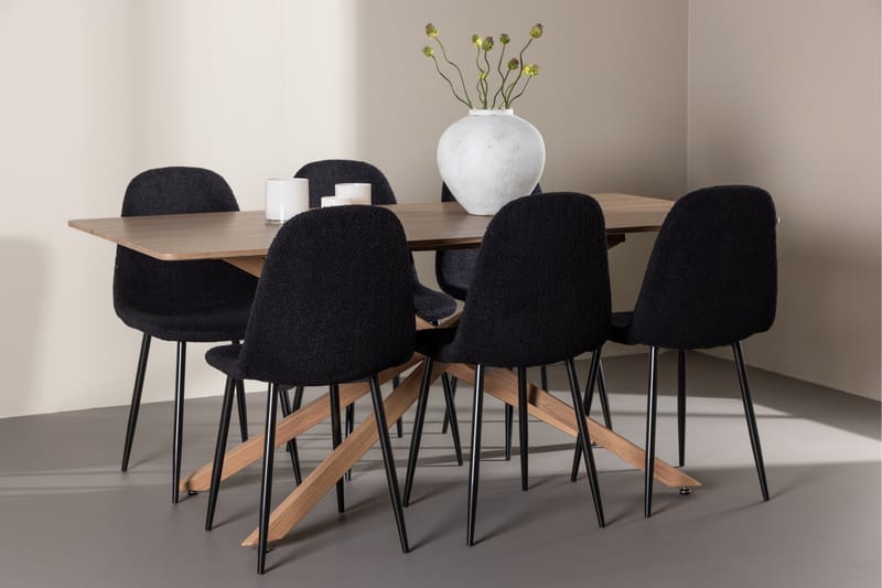 Piazza Spisegruppe 180 cm Rektangulær med 6 Polar stoler - Mocca/Sort - Møbler - Bord - Spisegrupper