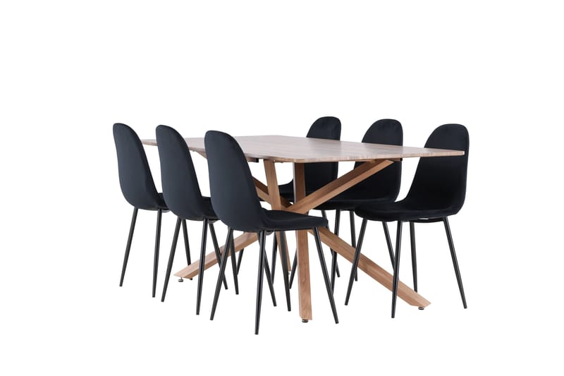 Piazza Spisegruppe 180 cm Rektangulær med 6 Polar stoler - Mocca/Sort - Møbler - Bord - Spisegrupper