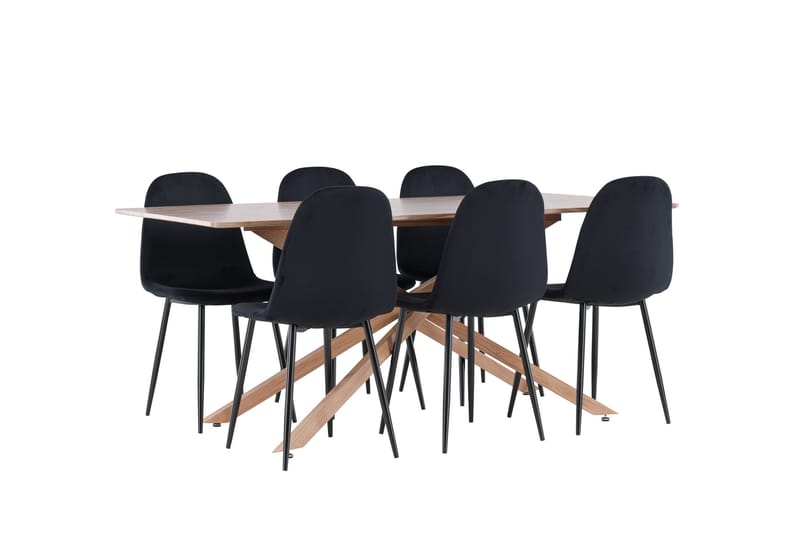 Piazza Spisegruppe 180 cm Rektangulær med 6 Polar stoler - Mocca/Sort - Møbler - Bord - Spisegrupper