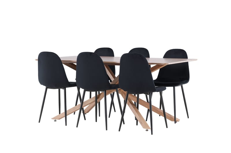 Piazza Spisegruppe 180 cm Rektangulær med 6 Polar stoler - Mocca/Sort - Møbler - Bord - Spisegrupper