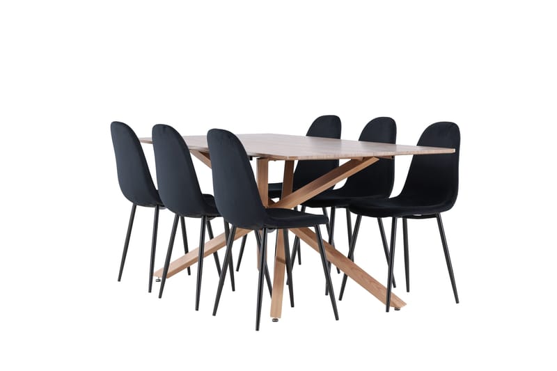 Piazza Spisegruppe 180 cm Rektangulær med 6 Polar stoler - Mocca/Sort - Møbler - Bord - Spisegrupper