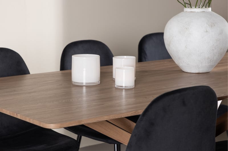 Piazza Spisegruppe 180 cm Rektangulær med 6 Polar stoler - Mocca/Sort - Møbler - Bord - Spisegrupper