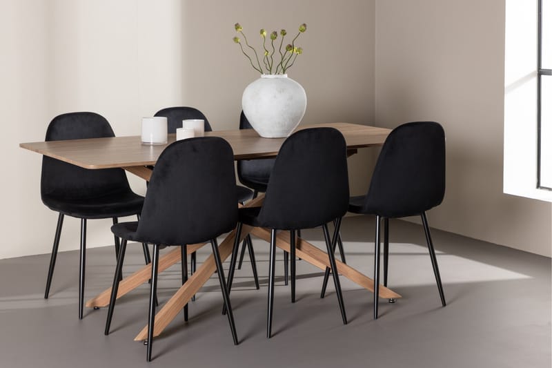 Piazza Spisegruppe 180 cm Rektangulær med 6 Polar stoler - Mocca/Sort - Møbler - Bord - Spisegrupper