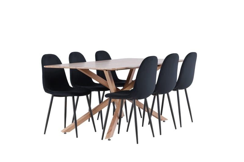 Piazza Spisegruppe 180 cm Rektangulær med 6 Polar stoler - Mocca/Sort - Møbler - Bord - Spisegrupper