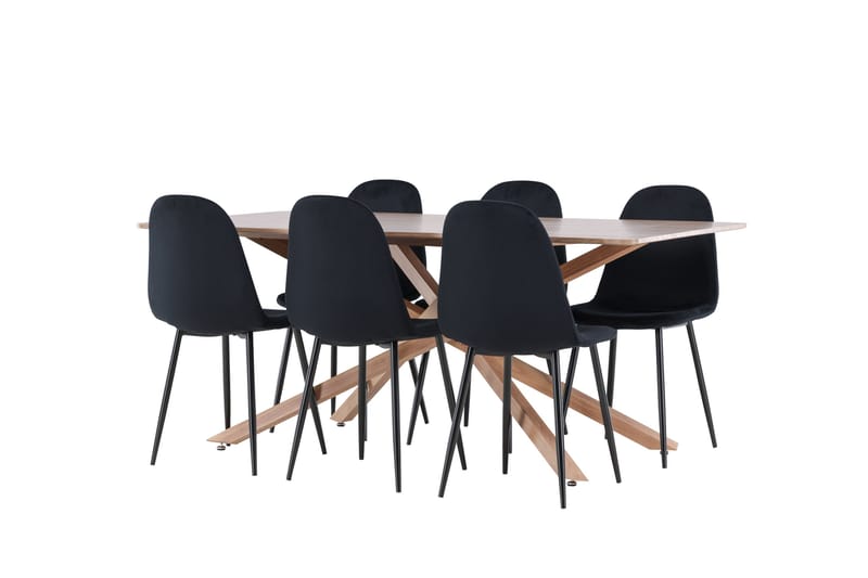 Piazza Spisegruppe 180 cm Rektangulær med 6 Polar stoler - Mocca/Sort - Møbler - Bord - Spisegrupper