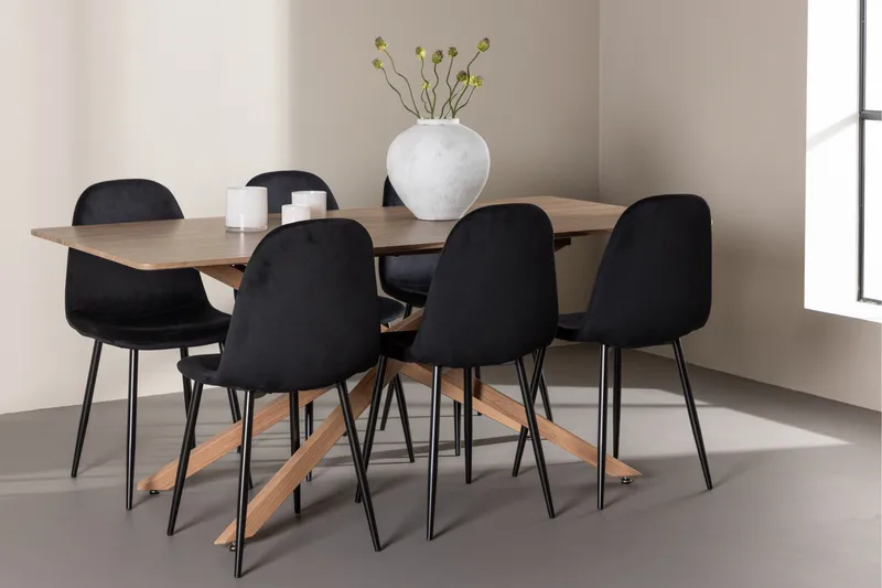 Piazza Spisegruppe 180 cm Rektangulær med 6 Polar stoler - Mocca/Sort - Møbler - Bord - Spisegrupper