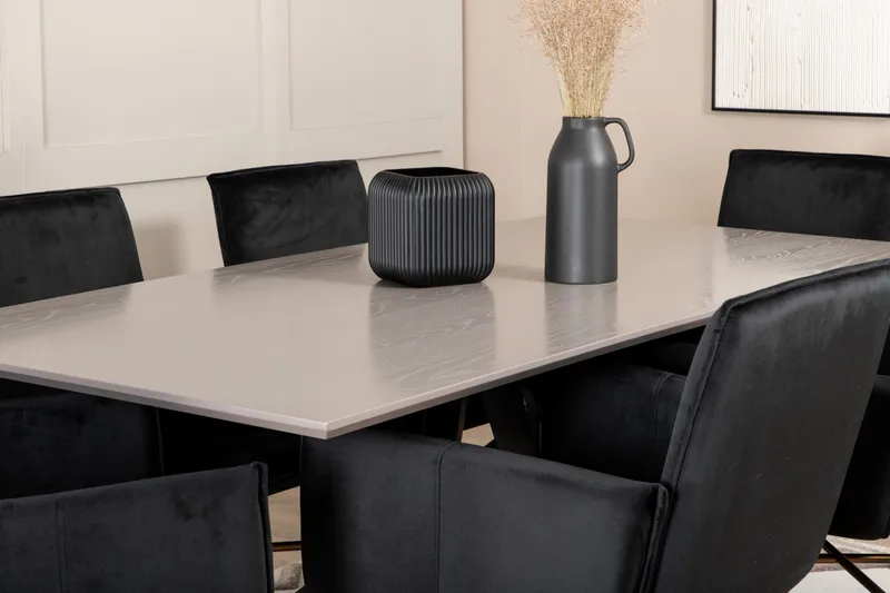 Piazza Spisegruppe 180 cm Rektangulær med 6 Petra Stoler - Sort - Møbler - Bord - Spisegrupper