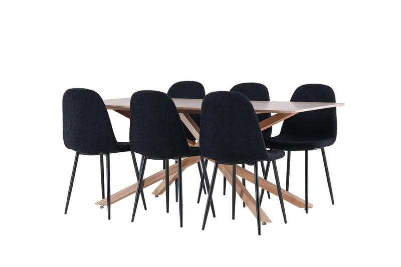 Piazza Spisegruppe 180 cm Rektangulær med 6 Polar stoler - Mocca/Sort - Møbler - Bord - Spisegrupper