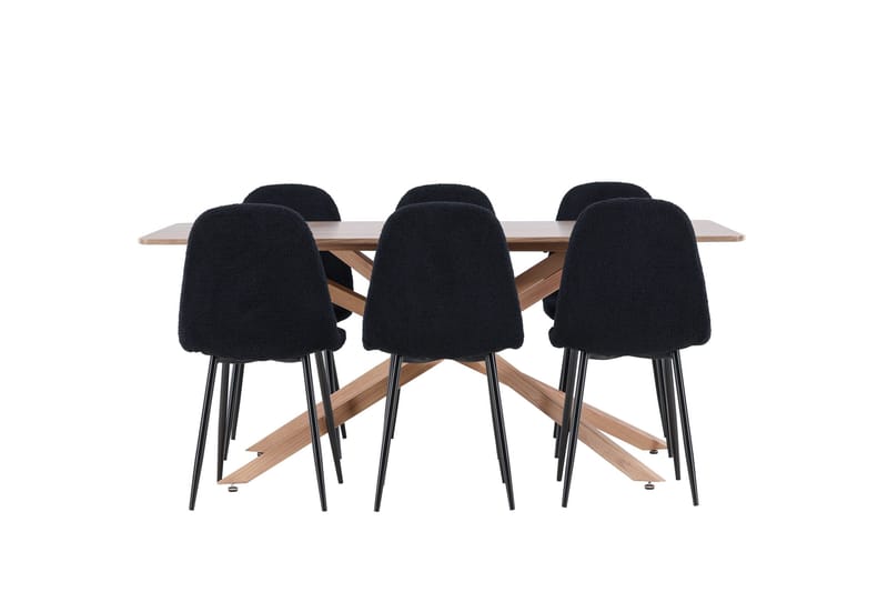 Piazza Spisegruppe 180 cm Rektangulær med 6 Polar stoler - Mocca/Sort - Møbler - Bord - Spisegrupper