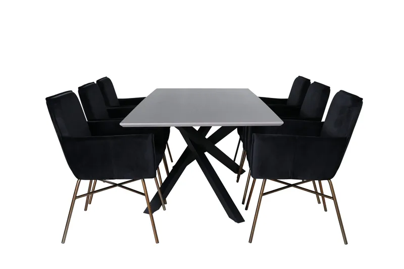 Piazza Spisegruppe 180 cm Rektangulær med 6 Petra Stoler - Sort - Møbler - Bord - Spisegrupper