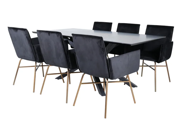 Piazza Spisegruppe 180 cm Rektangulær med 6 Petra Stoler, Sort