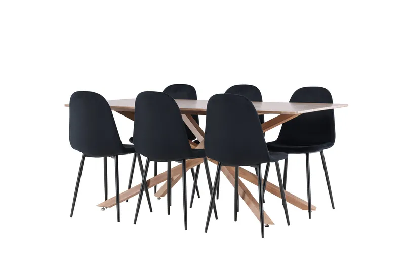 Piazza Spisegruppe 180 cm Rektangulær med 6 Polar stoler - Mocca/Sort - Møbler - Bord - Spisegrupper