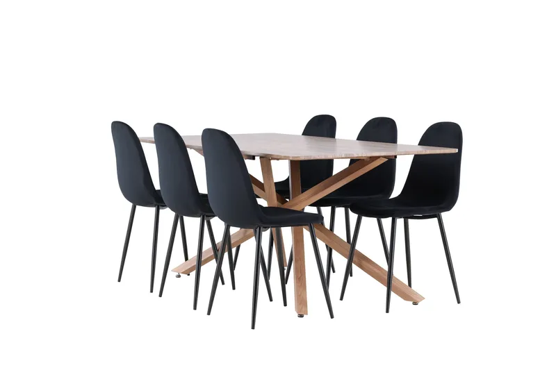 Piazza Spisegruppe 180 cm Rektangulær med 6 Polar stoler - Mocca/Sort - Møbler - Bord - Spisegrupper
