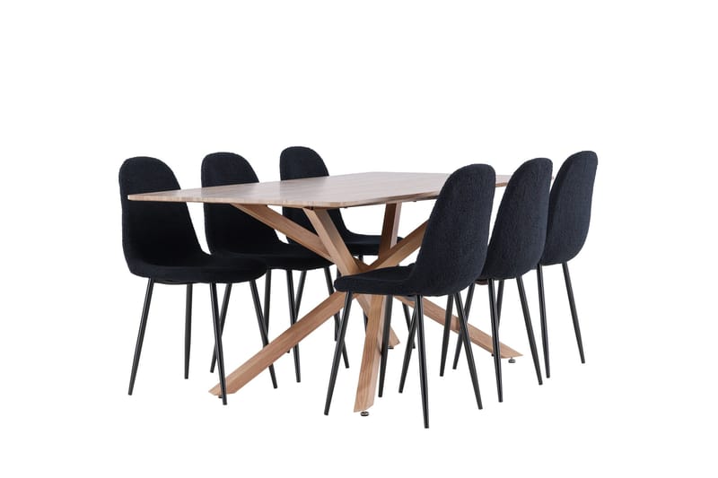 Piazza Spisegruppe 180 cm Rektangulær med 6 Polar stoler - Mocca/Sort - Møbler - Bord - Spisegrupper