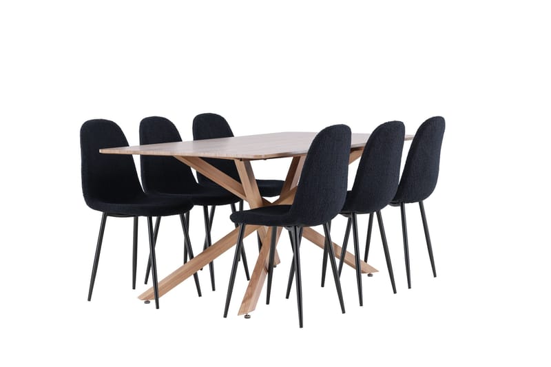 Piazza Spisegruppe 180 cm Rektangulær med 6 Polar stoler - Mocca/Sort - Møbler - Bord - Spisegrupper