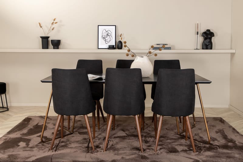Pipi Spisegruppe 190 cm inkl. 6 Campomar Stoler - Svart/Kobber/Brun - Møbler - Bord - Spisegrupper