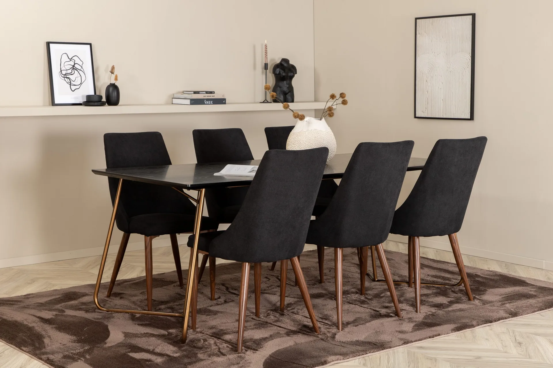 Pipi Spisegruppe 190 cm inkl. 6 Campomar Stoler - Svart/Kobber/Brun