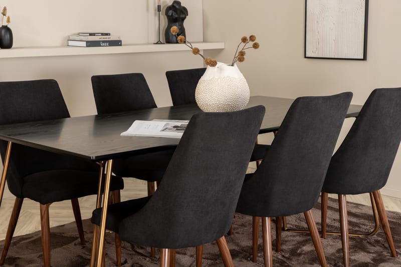 Pipi Spisegruppe 190 cm inkl. 6 Campomar Stoler - Svart/Kobber/Brun - Møbler - Bord - Spisegrupper
