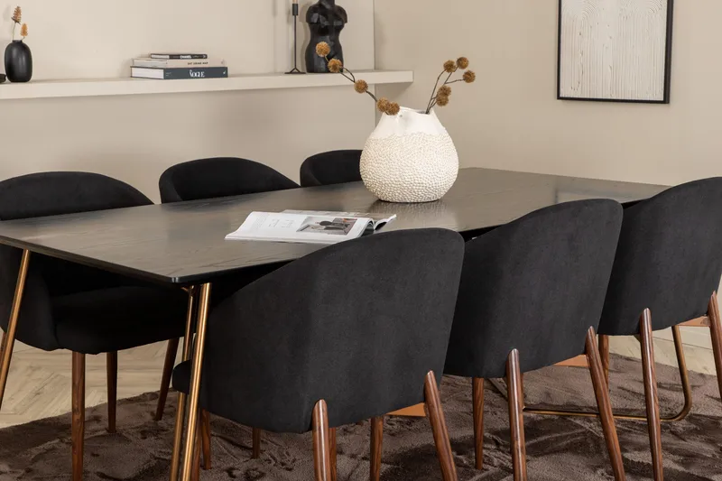 Pipi Spisegruppe 190 cm inkl. 6 Kullersbro Stoler - Svart/Kobber/Brun - Møbler - Bord - Spisegrupper