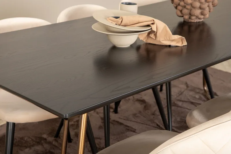 Pipi Spisegruppe 190 cm inkl. 6 Velvets Stoler - Svart/Kobber - Møbler - Bord - Spisegrupper