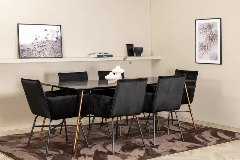 Pipi Spisegruppe 190 cm inkl. 6 Pipi Stoler, Svart/Kobber