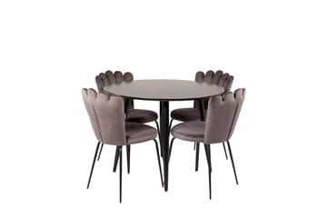 Plaza spisebord 100x100 cm med 4 Limhamn armstoler i fløyel - Møbler - Bord - Spisegrupper