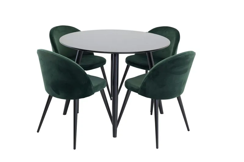 Plaza spisebord 100x100 cm med 4 Velvet fløyelsstoler
