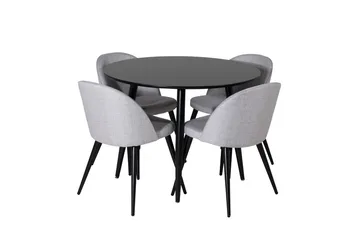 Plaza Spisebord 100x100 cm med 4 Velvet Spisestoler - Møbler - Bord - Spisegrupper