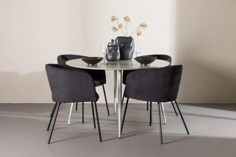 Plaza spisebord 120 cm med 4 Berit armstoler